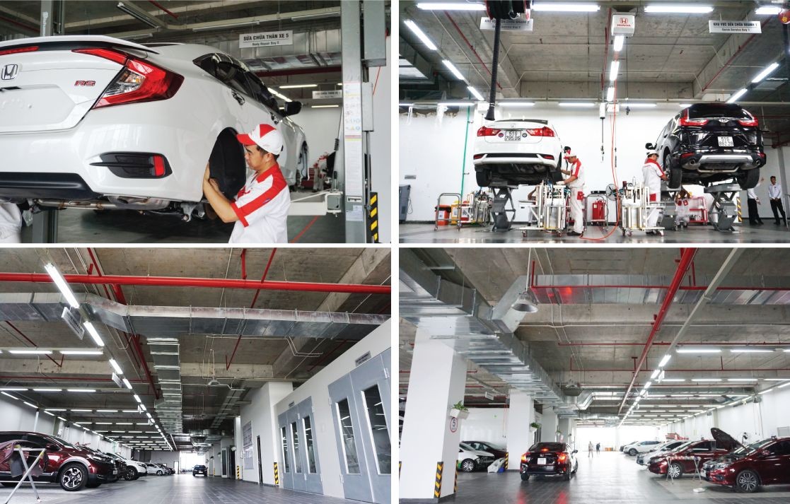 Khu vực xưởng dịch vụ sửa chữa, bảo hành đạt chuẩn của Honda Ô tô Sài Gòn Quận 7.